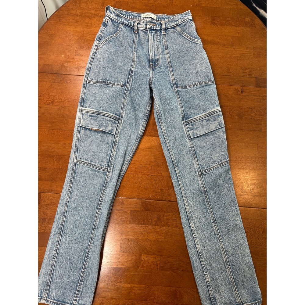 Abercrombie & Fitch Cargo Jeans Womens 28/6L Light Blue 90s Straight Curve Love